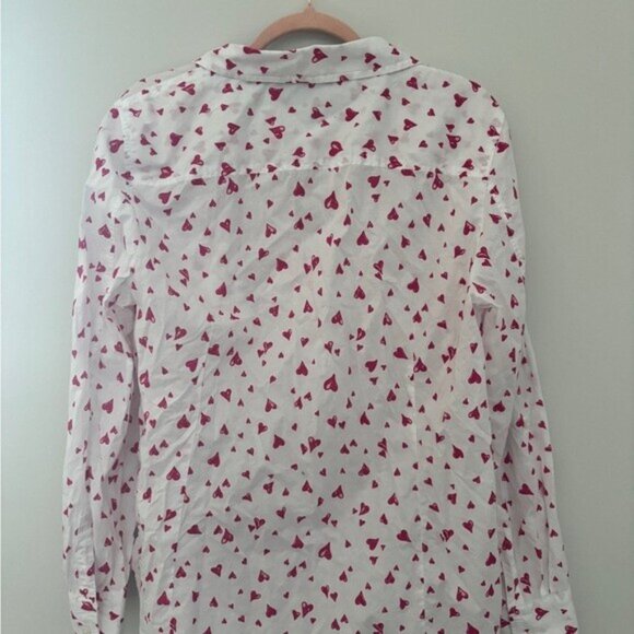 Tommy Hilfiger White Blouse – Red Heart Print Button-Up Shirt Size XL - Picture 6 of 6